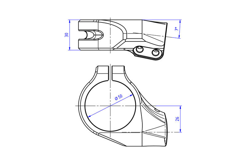 Clip-on handlebar clamps &Oslash; 50 mm &ndash; offset 26 mm &ndash; angle 7&deg;