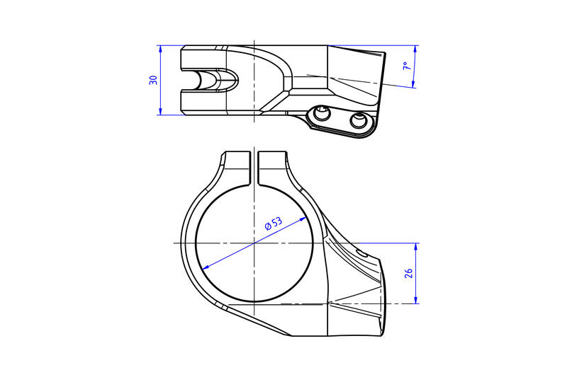 Clip-on clamps kit  &Oslash; 53 mm &ndash; offset 26 mm &ndash; angle 7&deg;